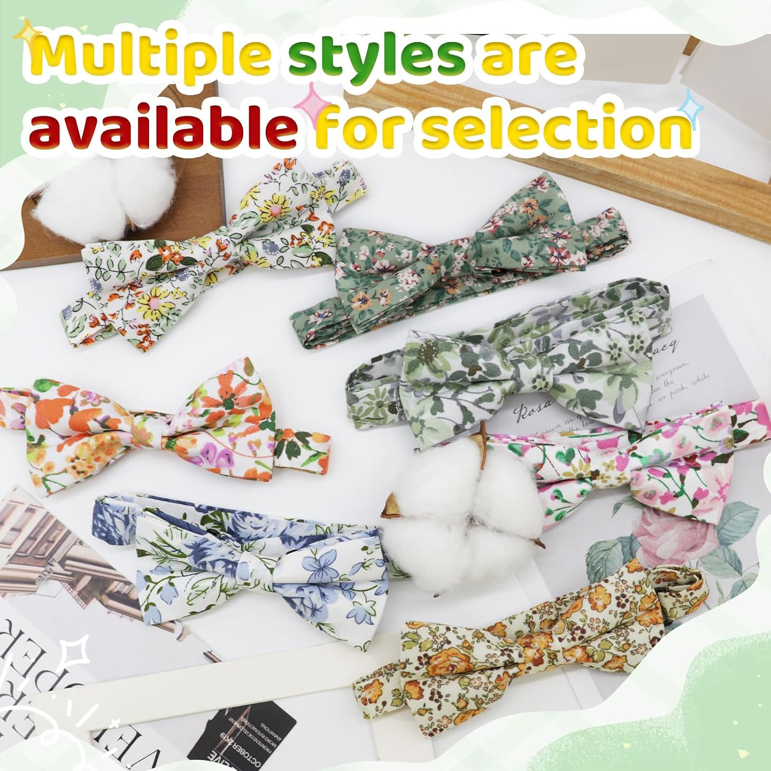 Floral Bow Tie for Boys, Cotton Flower Bow Tie for Kids 5-12 Toddler Clip on Boys Bow Ties for School Uniform Wedding