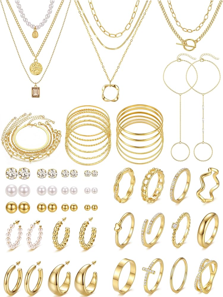 50/55 Pcs Gold Tone Jewelry Set for Women Necklaces Bracelets Set — 사진 1