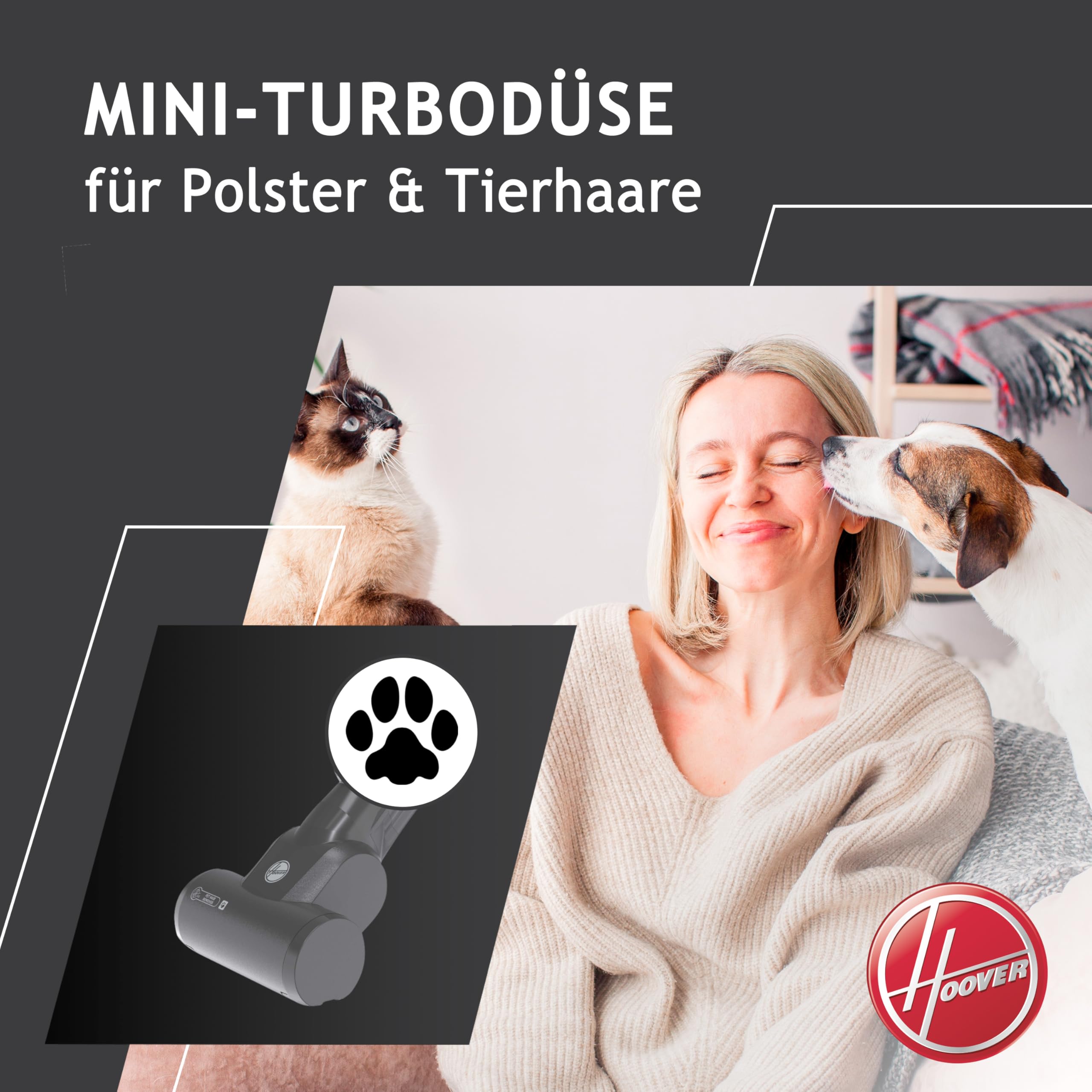 Hoover H-Free 100 Pets Akku-Staubsauger, 2-in-1, Mini-Turbodüse für Tierhaare, bis zu 40 Min. Laufzeit, motorisierte LED-Bodendüse, beutellos, kabellos, Modell: HF122BPT, Grau/Titan