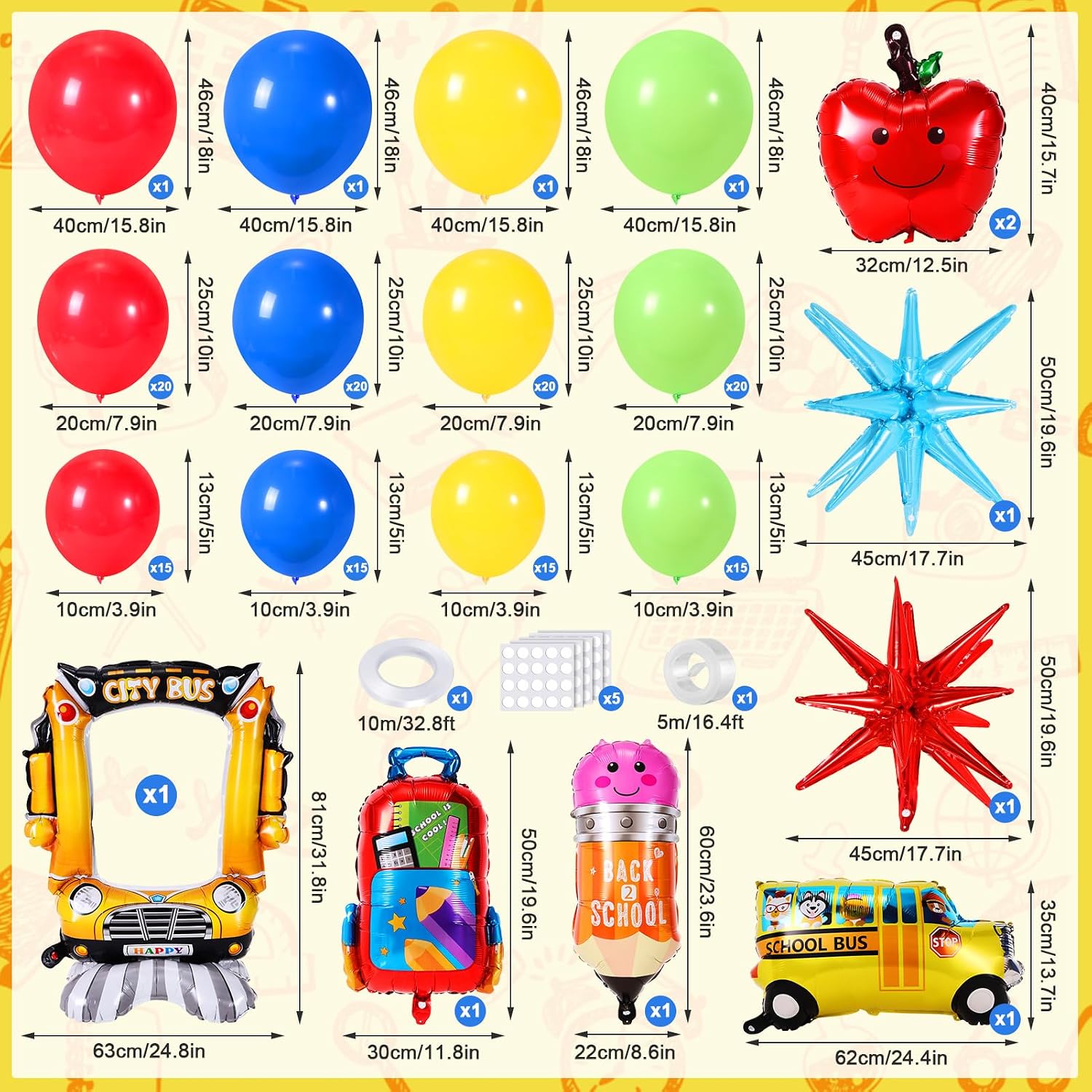 Back to School Balloon Arch Garland Kit - 155 PCS Rainbow Balloons | Pencil Schoolbag Bus Foil Balloons for First Day of School Kindergarten Welcome Back to School Classroom Party Decorations