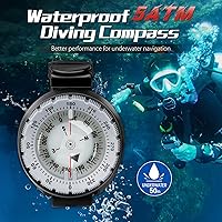 Vista 3 de Brújula de buceo, brújula de buceo profesional impermeable 5ATM con banda de TPU para deportes al aire libre, buceo, vela, senderismo, supervivencia