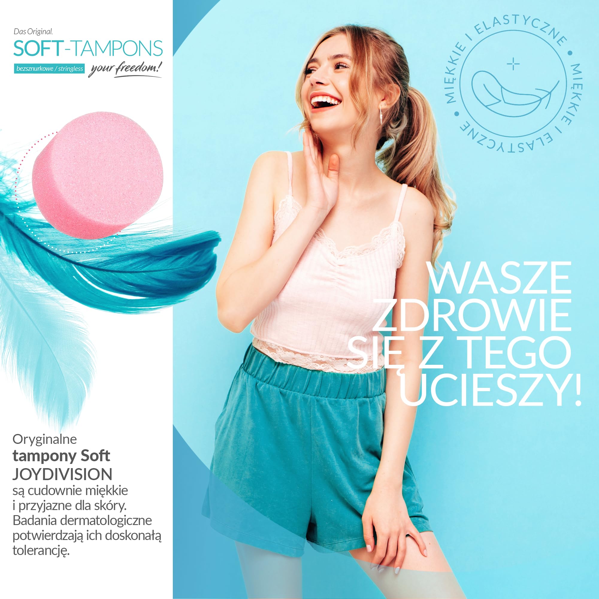 JOYDIVISION Soft-Tampons professional I 50 szt I Tampony bez sznurka do sportu, pływania i Spa I Gąbeczka menstruacyjna ultra soft I Łatwe wprowadzanie i usuwanie I Miękki tampon bez sznurka