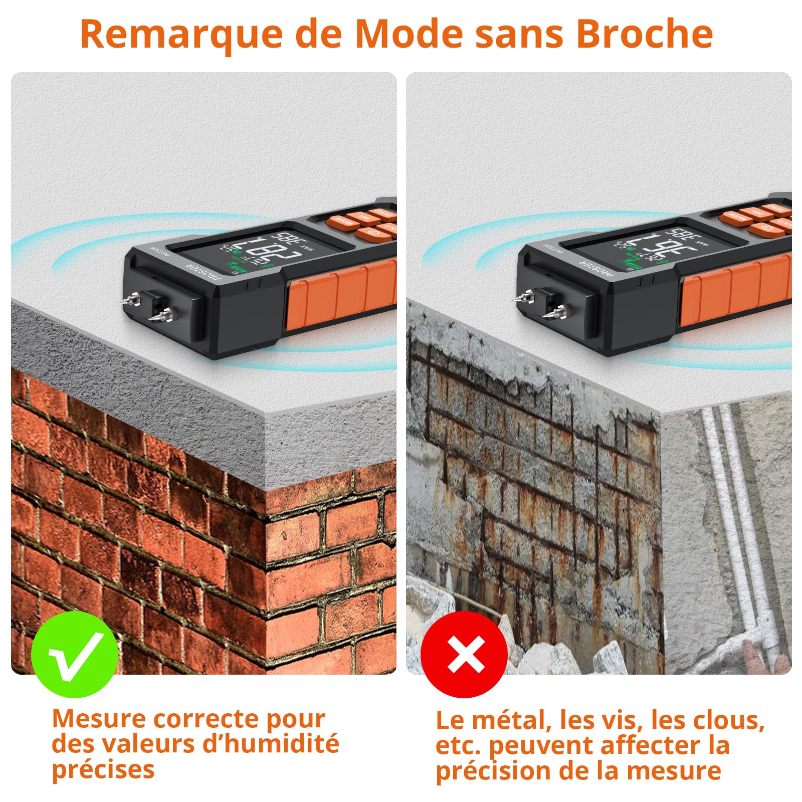 Proster Humidimètre Bois 2-En-1 à Broche et Sans Broche - Testeur Humidité avec Alarme pour Bois, Maçonnerie, Plâtre, Affichage Température, Max/Min pour Rénovation, Entretien Domestique, Chantiers