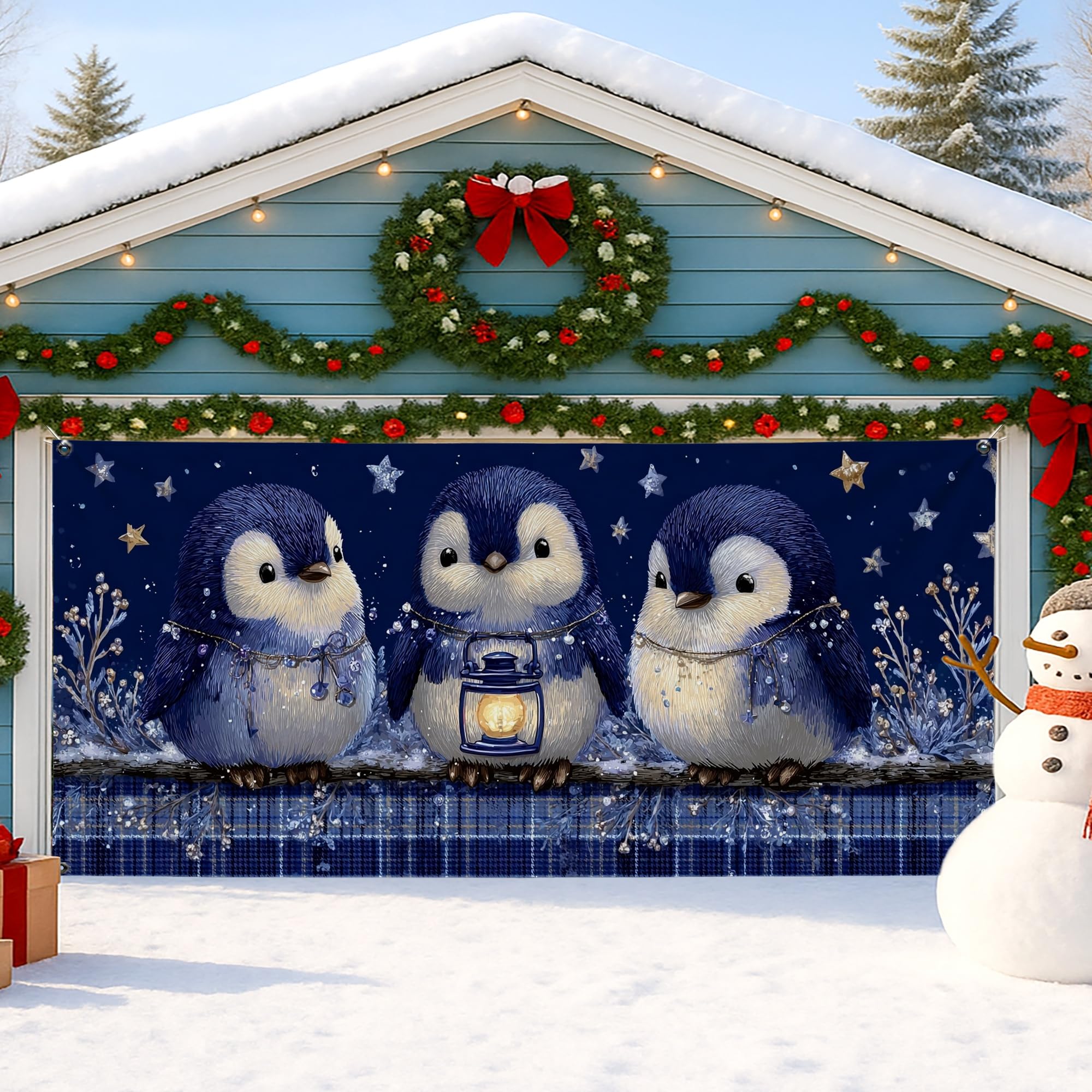 Housse de porte de garage d'hiver grand oiseau mignon décoration fête Noël