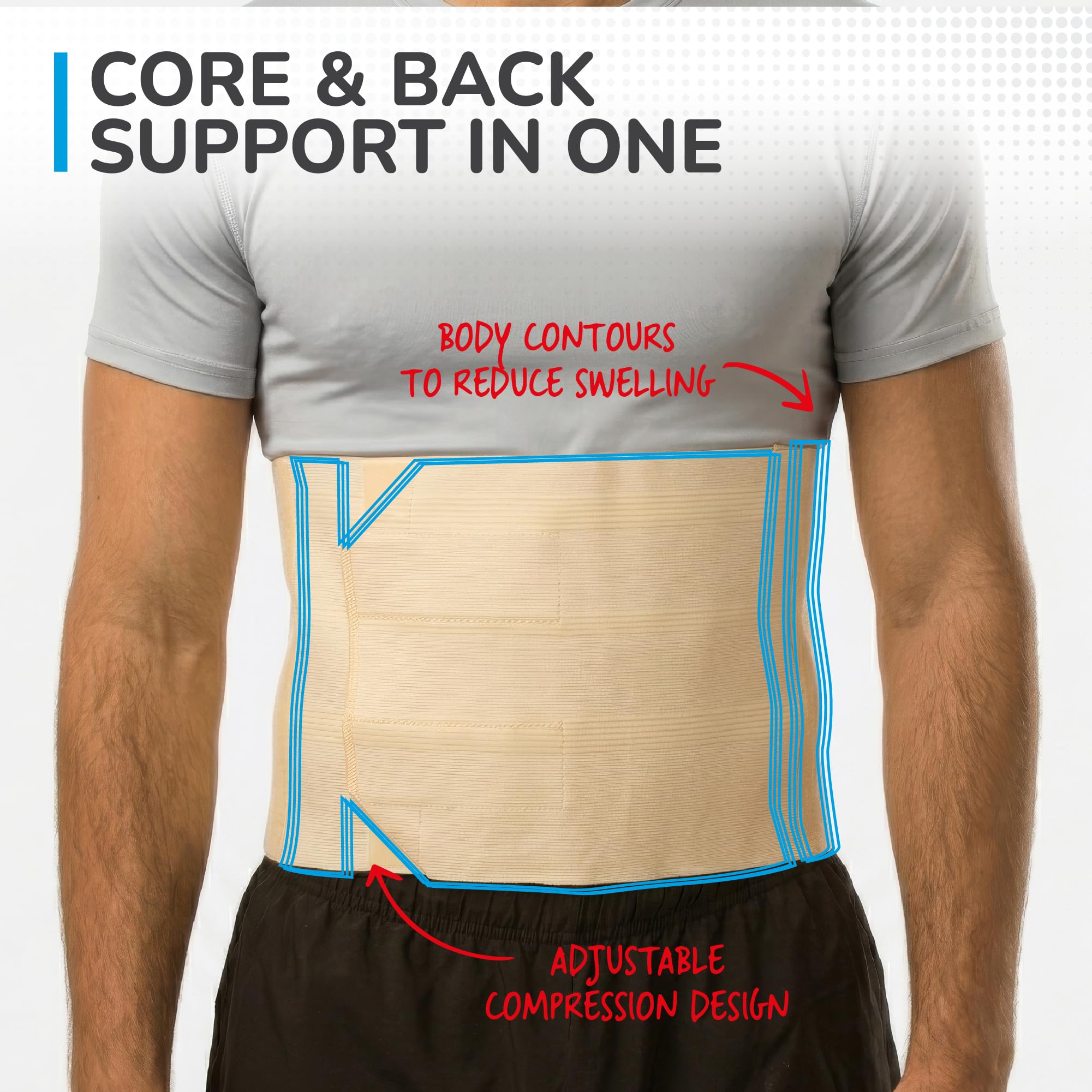 Thermoskin Bauchbinde und Bauchbandage - Verstellbare Länge 60-158 cm - Elastischer bauchgurt nach op und nach Gebur, Bauchstütze Damen und Herren, Beige