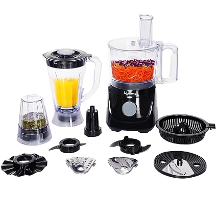 Lifelong 800 Watt Food Processor with Mixer Grinding Jar- Blender Jar for Smoothies & Juices, Processing Jar Used as Vegetable Chopper, Atta Kneader, Citrus Juicer, Shredder & Slicer (LLFPR01,Black)
