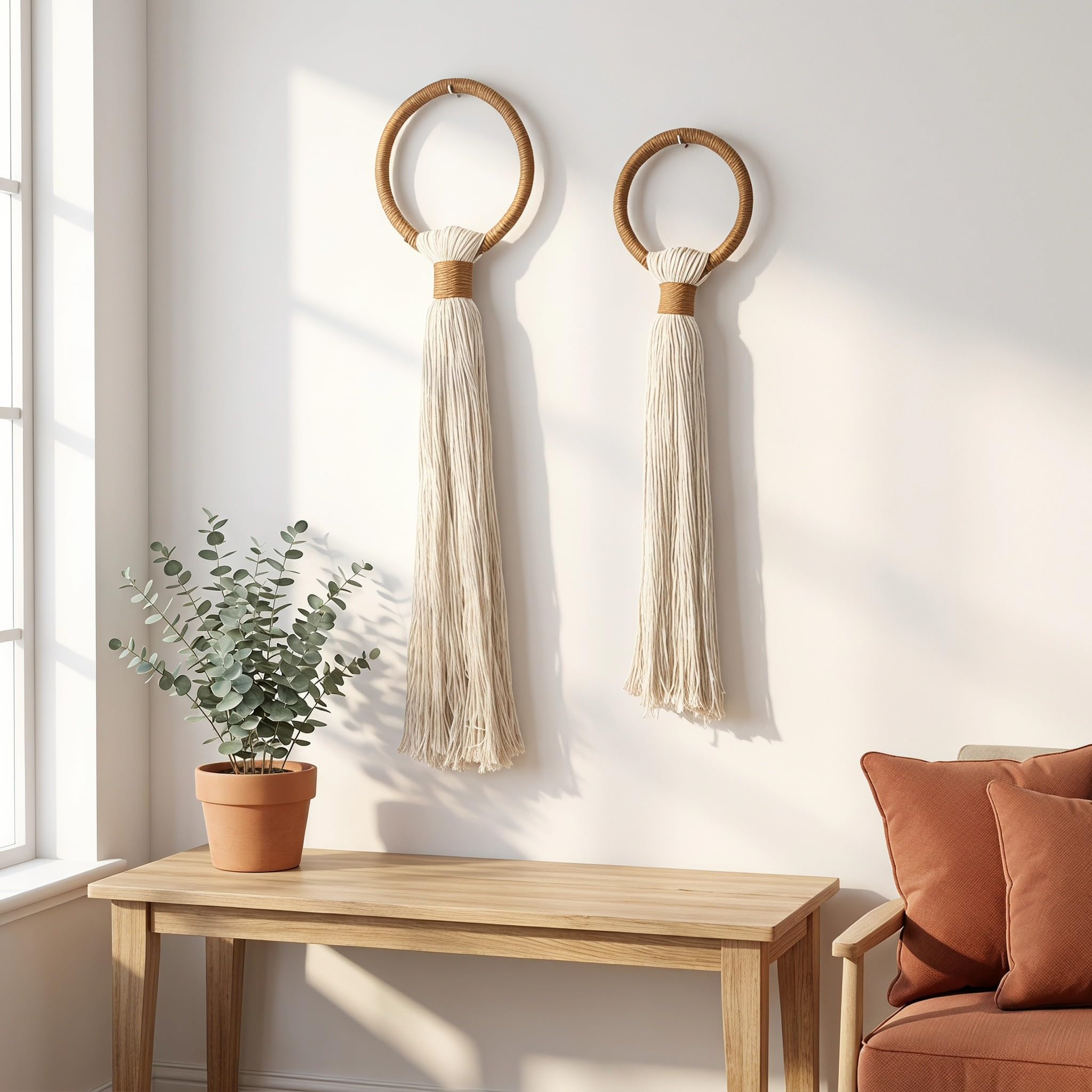 Generic 2 sztuki makramy na ścianę – dekoracja ścienna w stylu boho z frędzlami – girlanda w stylu boho z frędzlami do pokoju dziecięcego, na imprezę, wesele, do sypialni, na kominek lub jako tło do