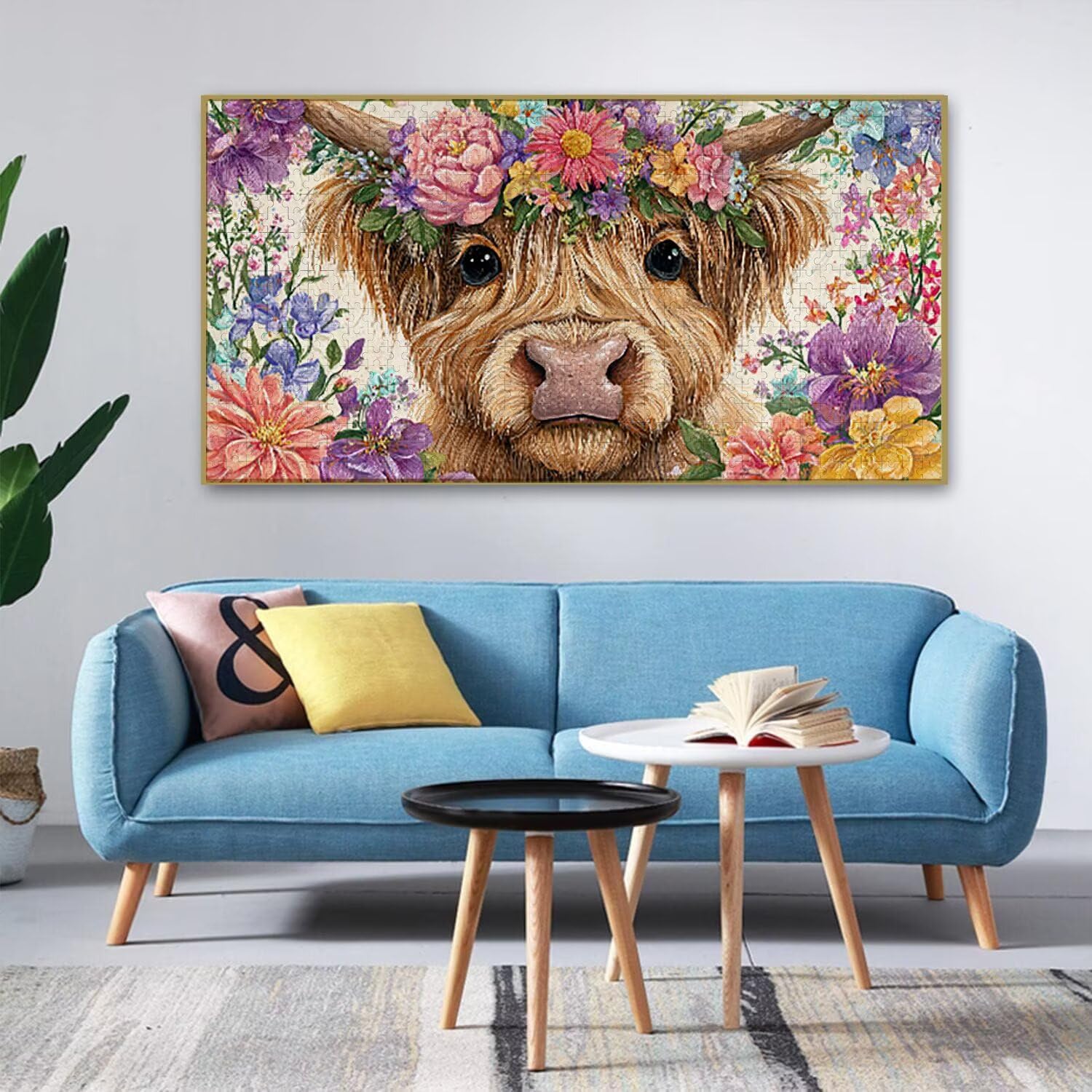 Drewniane puzzle dla dorosłych 900 sztuk - Kwiaty Highlands bydło, gra logiczna dla dorosłych gra logiczna, kreatywne hobby prezent b-418