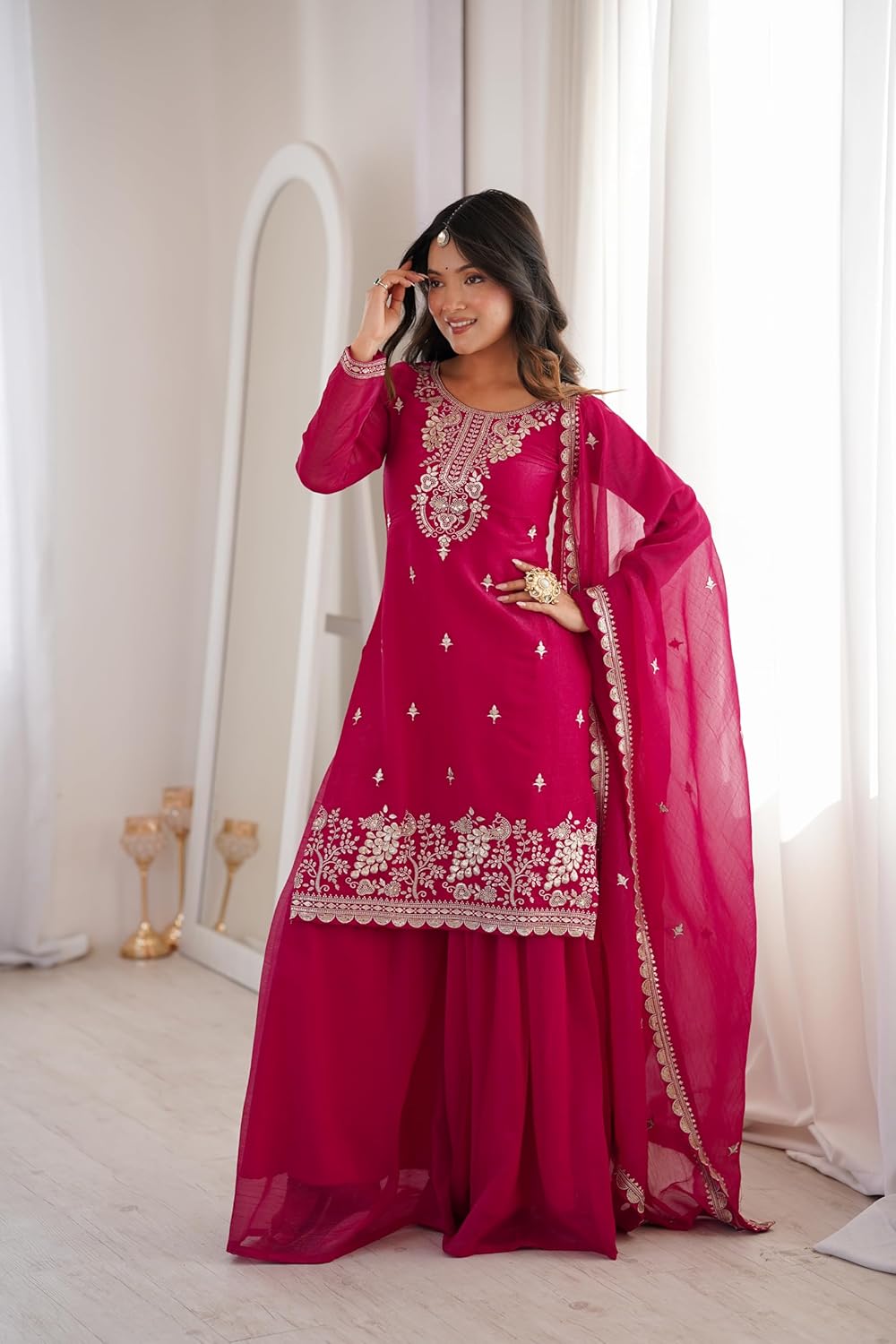 Party Wear Ready To Wear Indian Pakistani Sharara Floral Embroidered Georgette Suit for Women