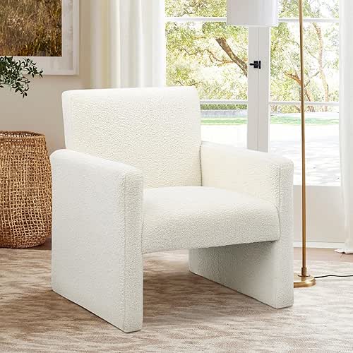 FUNKEEN Sherpa Accent Chair Modern White Fluffy Chair Single Sofa
