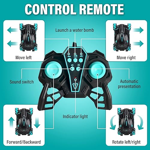 Miniatura 5 de Auto tanque de control remoto para niños y niñas con cañón de disparo de canicas de bomba de agua de 360, todo terreno de alta velocidad 4WD y