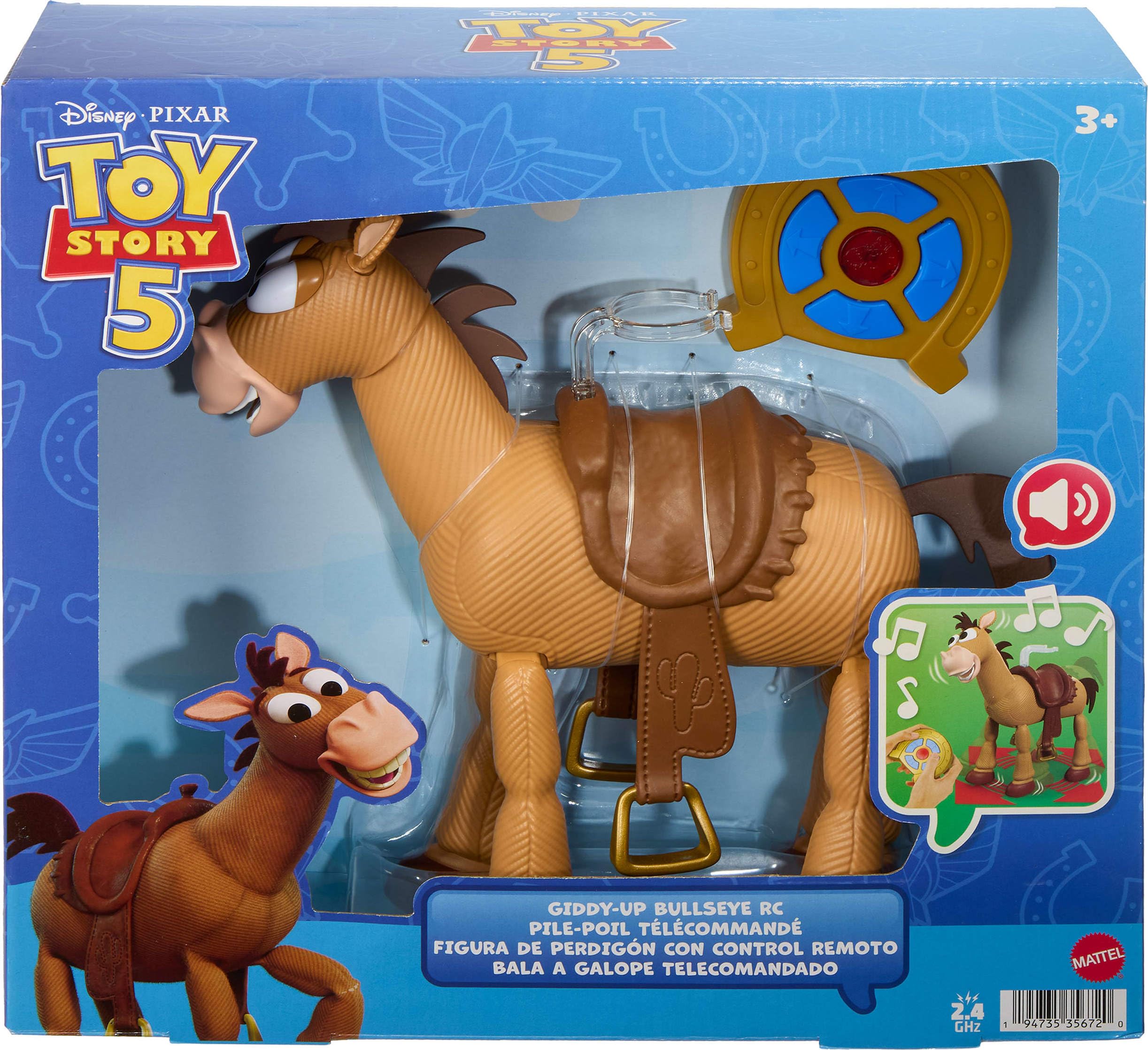 Mattel Disney i Pixar Toy Story 5 Bullseye RC | Sterowany radiowo koń zabawkowy 30 cm z dźwiękami i klipsem do figury (sprzedawany oddzielnie), JKV52