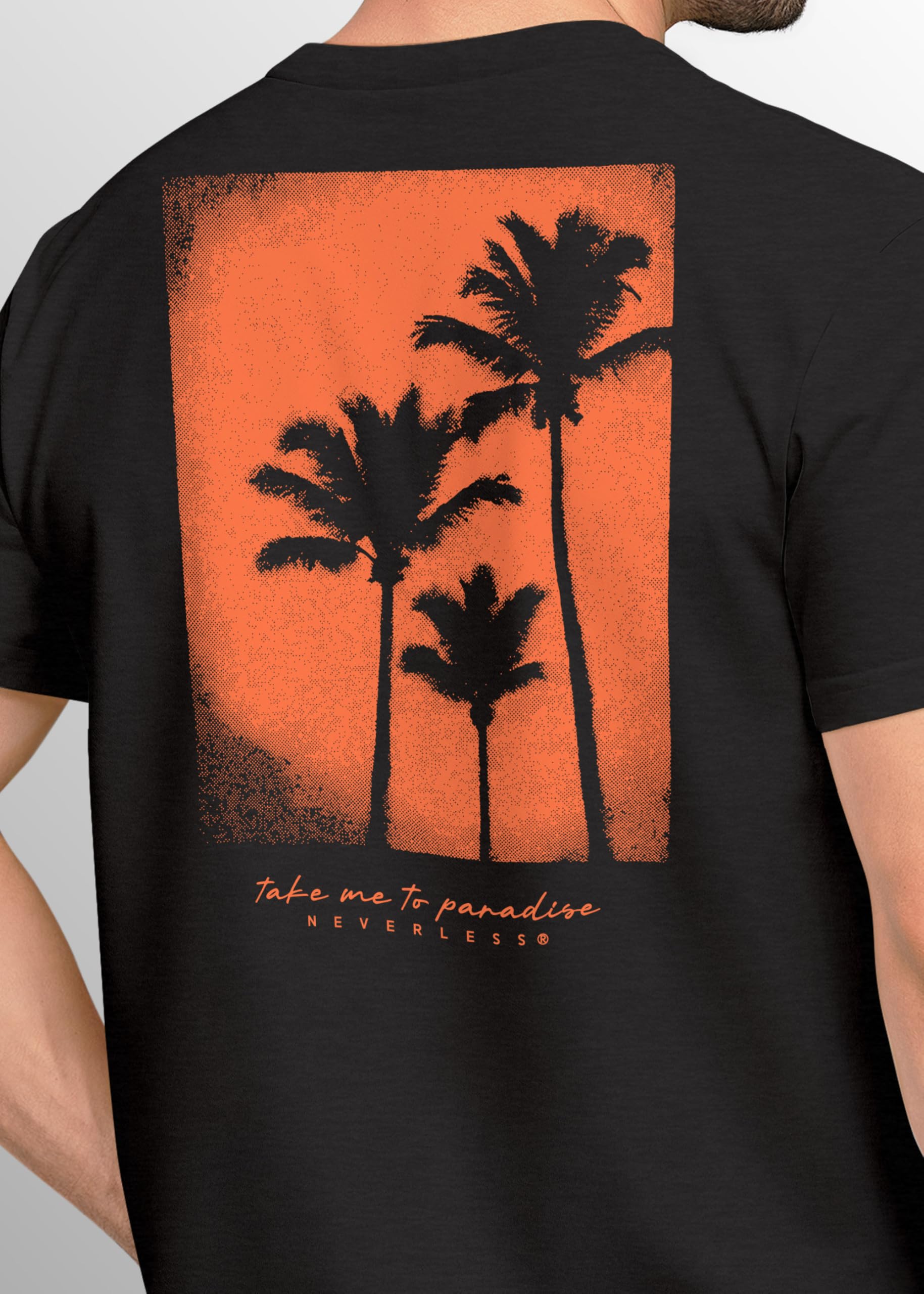 Neverless Backprint - Maglietta da uomo con palme, stampa fotografica, stile vintage, retro stampato, stile streetwear da uomo,