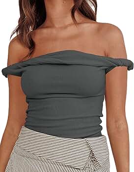 KMBANGI Women Off Shoulder Top Sleeveless Twist Strap Tank