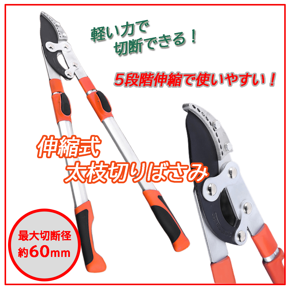 Amazon | Jumei 太枝切鋏 5段階伸縮式 68~101cm 生木60mmまで 超軽量