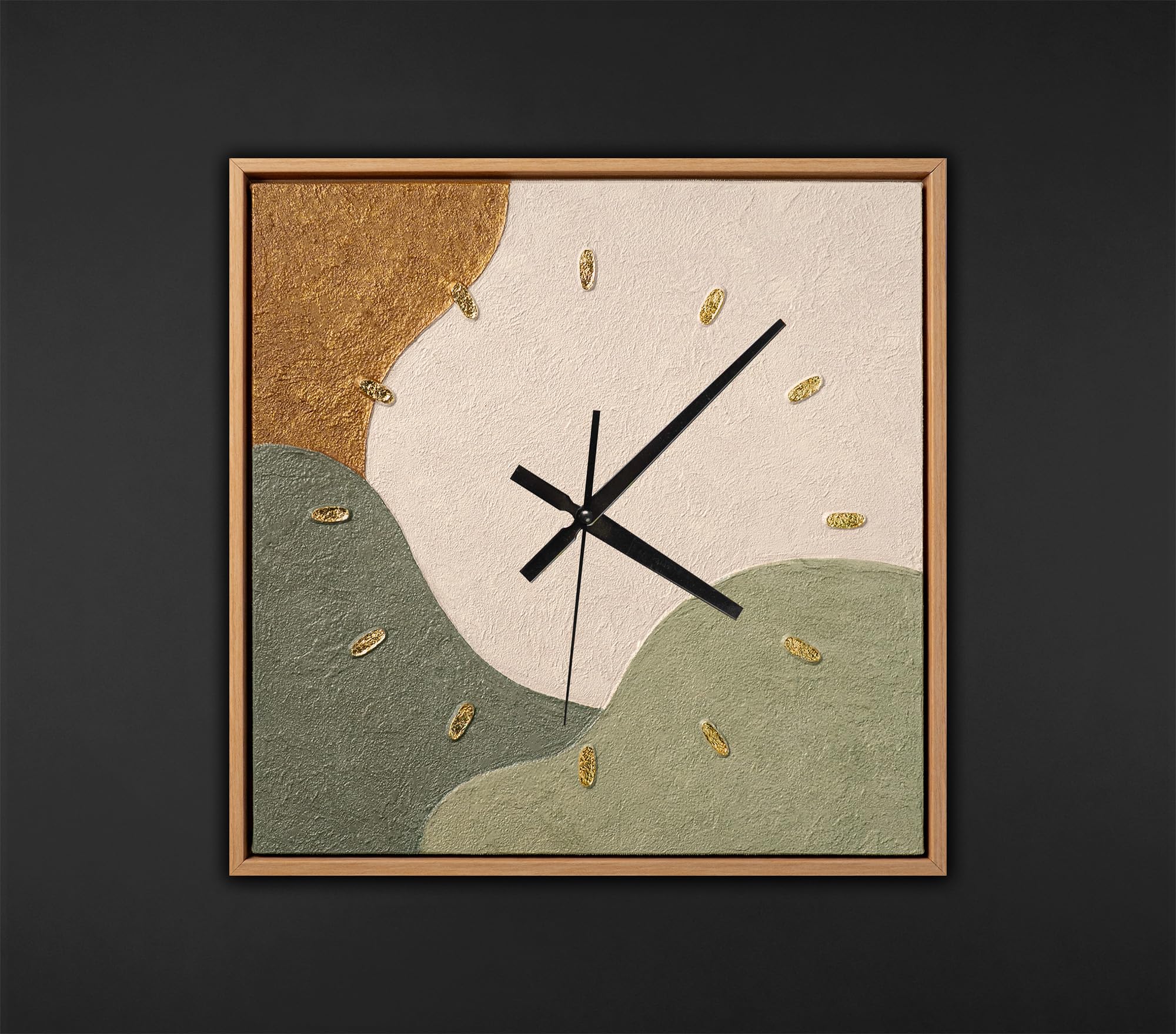 YS Wall Clock Hand Painted 35 x 35 cm - Abstract Landscape Khaki & Beige Art Gallery