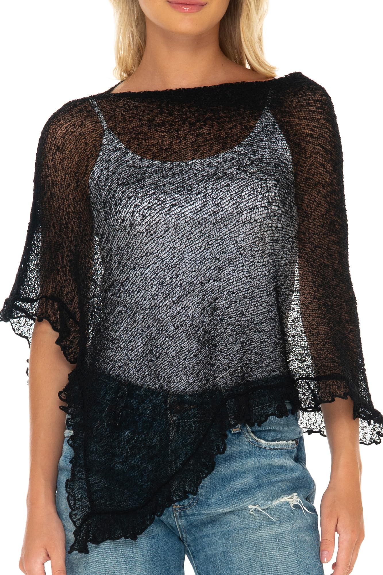 SHU-SHI - poncho/maglioncino trasparente - effetto a maglia - donna