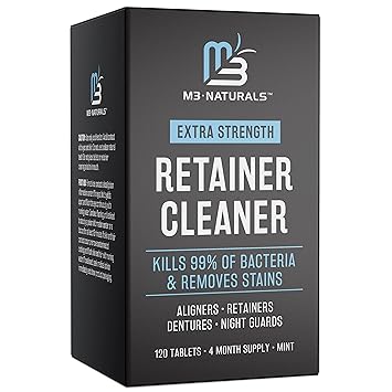 Retainer Cleanser Tablets Invisalign Cleaner, Removes Odors Discoloration Stains and Plaque 4 Month Supply Denture Cleansers Retainers Mouth Guards Denture Bath Mint by M3