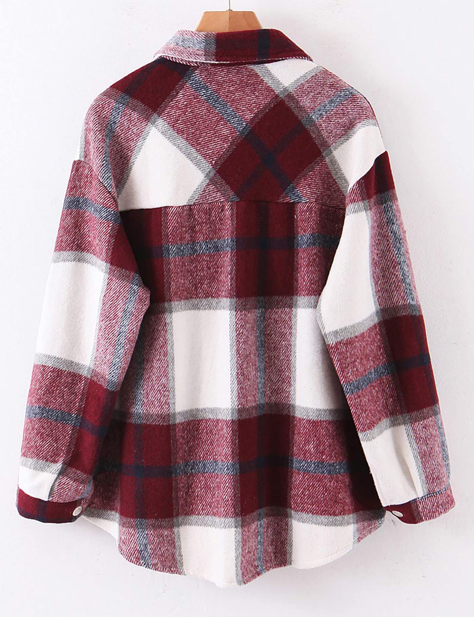 Timuspo Veste chemise à carreaux en flanelle pour femme - Manches longues - Coton - Revers - Blouse boutonnée - Manteau shacket