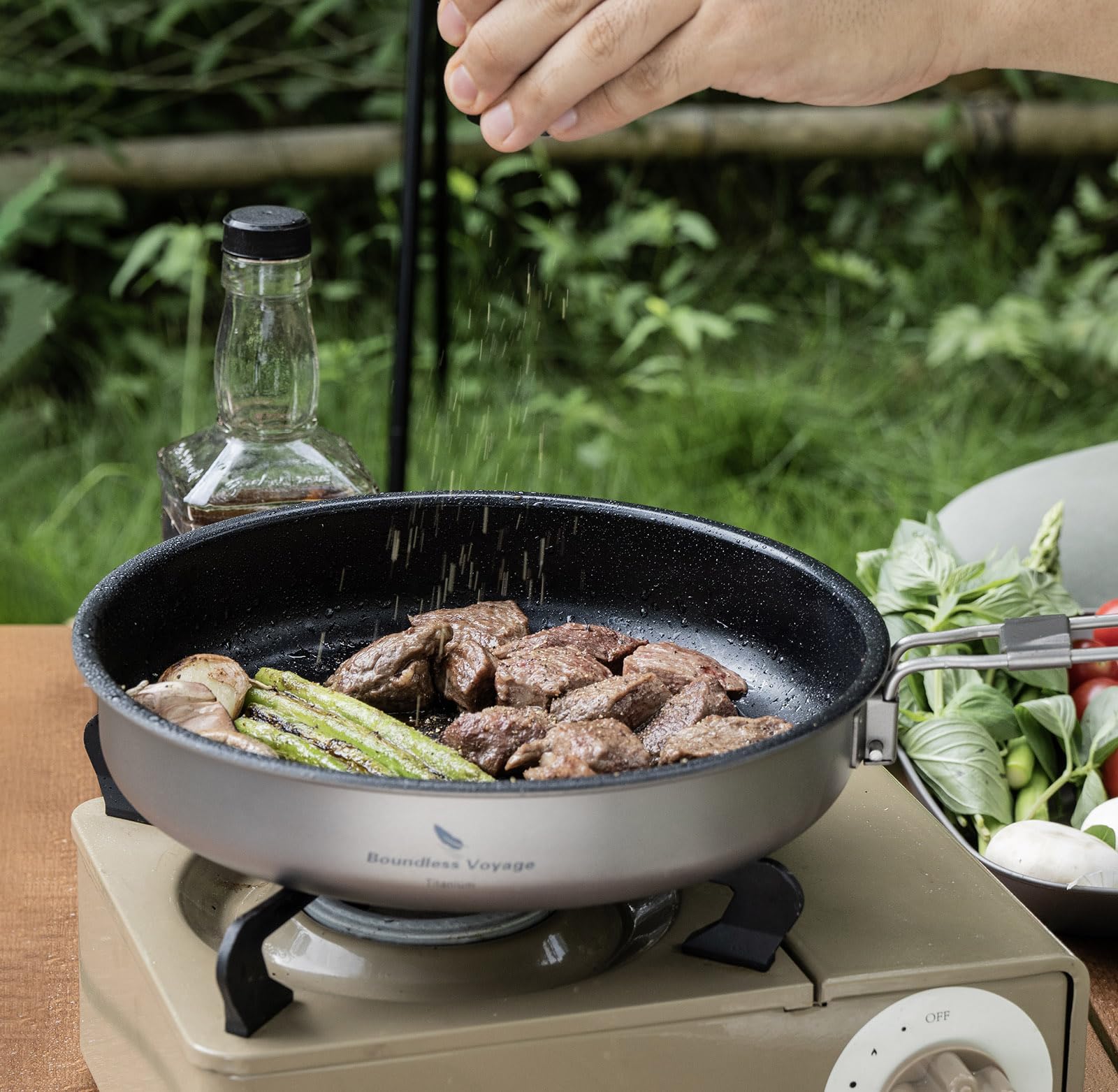 Boundless Voyage Camping Pfanne für Gaskocher Titan Bratpfanne 22.8cm/1.5L Ultraleichtes Camp Kochgeschirr Grillpfanne zum Kochen Ei Steak, Ti2070C