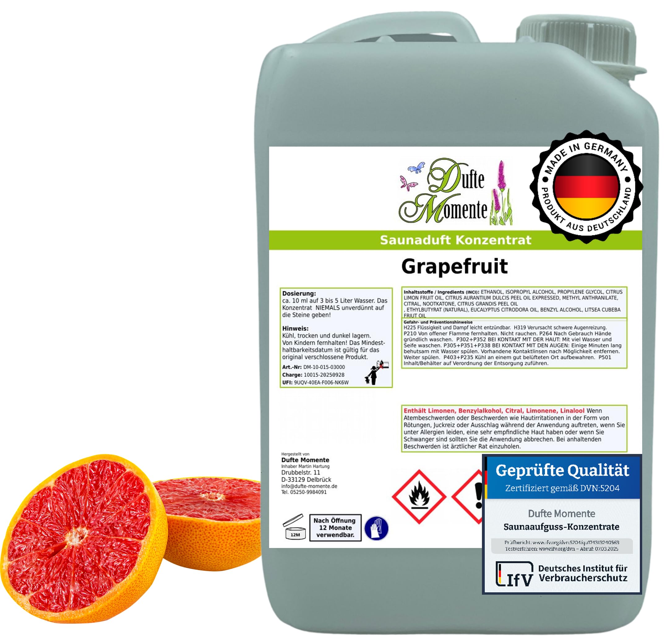 Dufte Momente Saunaaufguss-Konzentrat Grapefruit – 3 Liter – frisch & vitalisierend – konzentriert & ergiebig – zertifizierte Profi-Qualität – vegan & Made in Germany