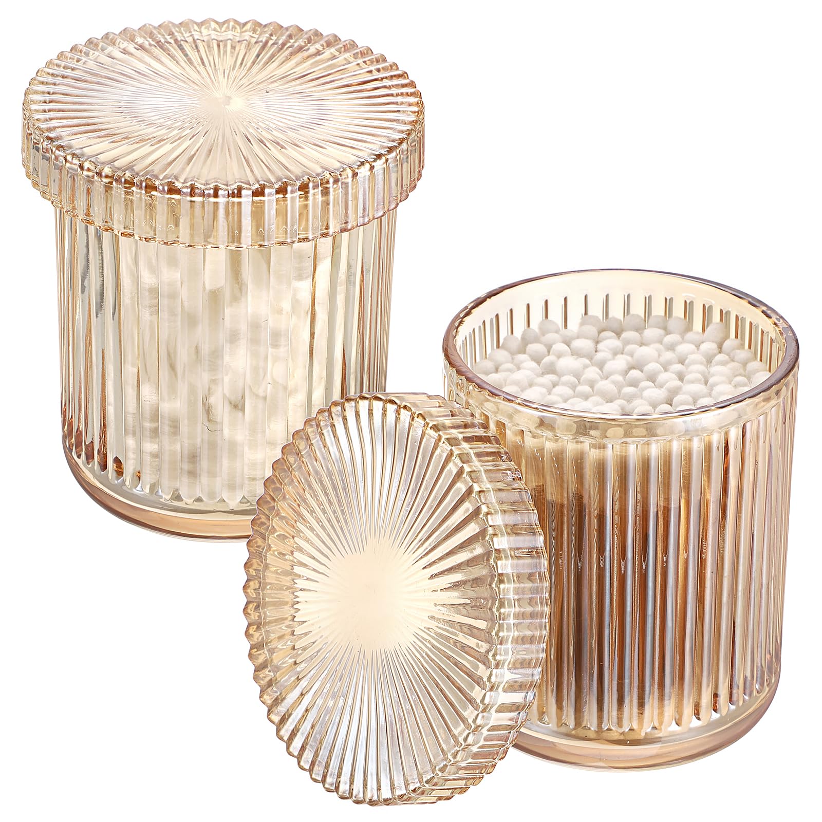 Photo 1 of 2 Pack Glass Qtip Holder with Lid, Apothecary Jars with Lids, Glass Bathroom Jars for Cotton Ball, Swab, Pads, Floss Picks, Bathroom Accessories Organization and Vanity Organizer (Amber)