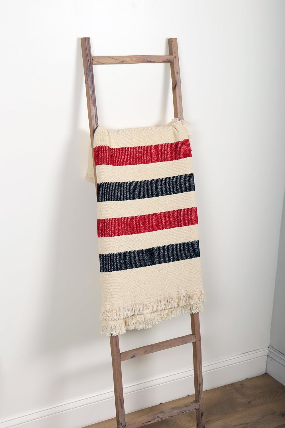 Pure Country Weavers Red & Black Stripe Woven Throw Natural Blanket - 100% Cotton Made in The USA (73x48)