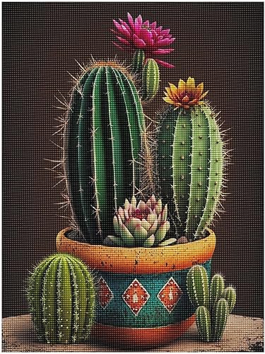 Treff Juego de pintura de diamantes, planta en maceta de cactus 5d, pintura de serie de plantas, adecuada para el hogar, la oficina y la decoración