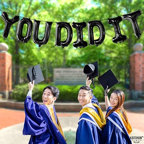 Miniatura 7 de KatchOn, Globos negros con el texto en inglés You Did It de 16 pulgadas Cartel de You Did It para decoraciones de fiesta de graduación 2025 Banner