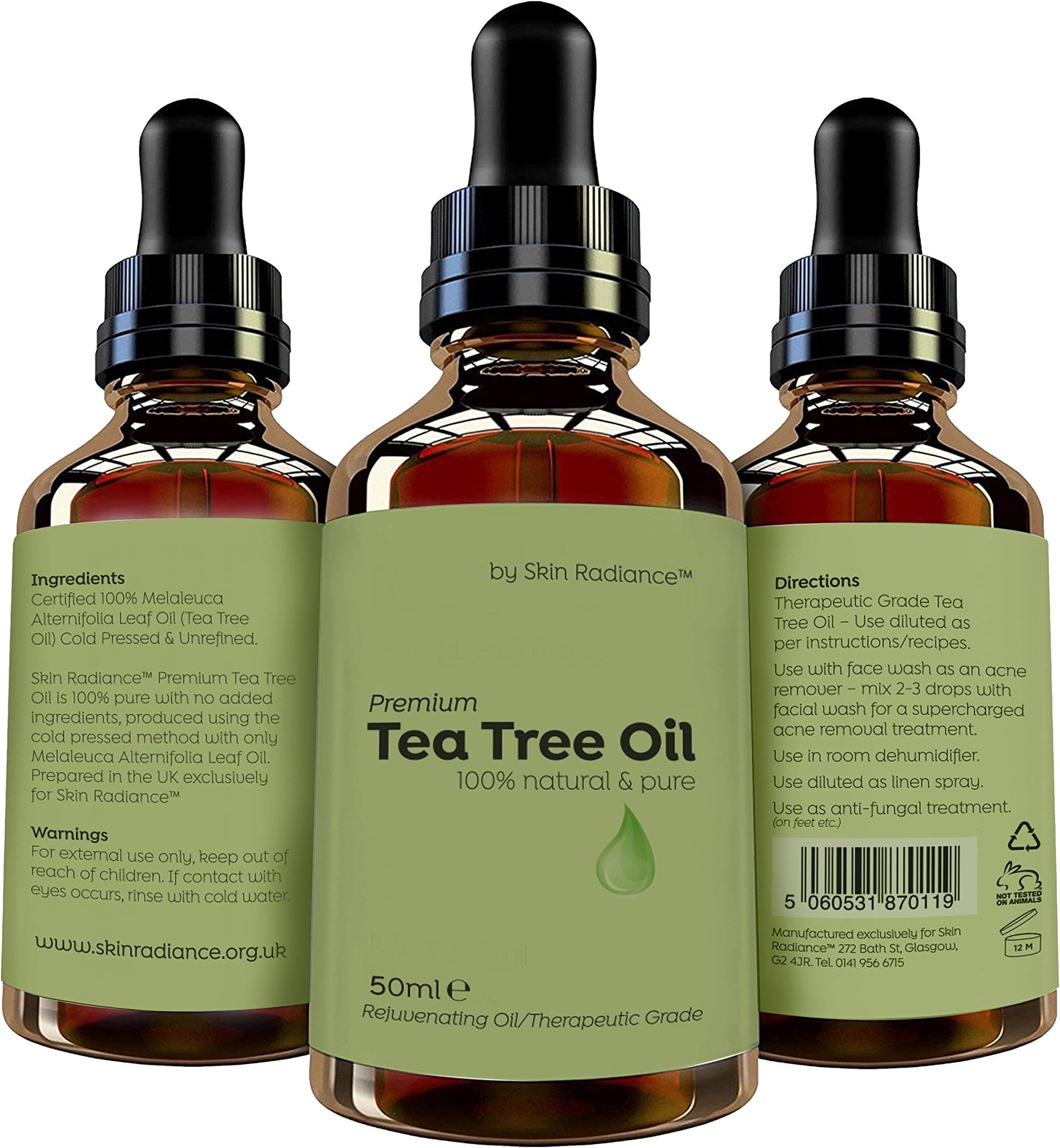 Purest Tea Tree Oil 100% Essential Oil by Skin Radiance® - Mix with Your Own Shampoo, Face/Body Wash for Fantastic Results. Treats Acne, Blemishes, Anti Fungal Nail and Foot Treatment
