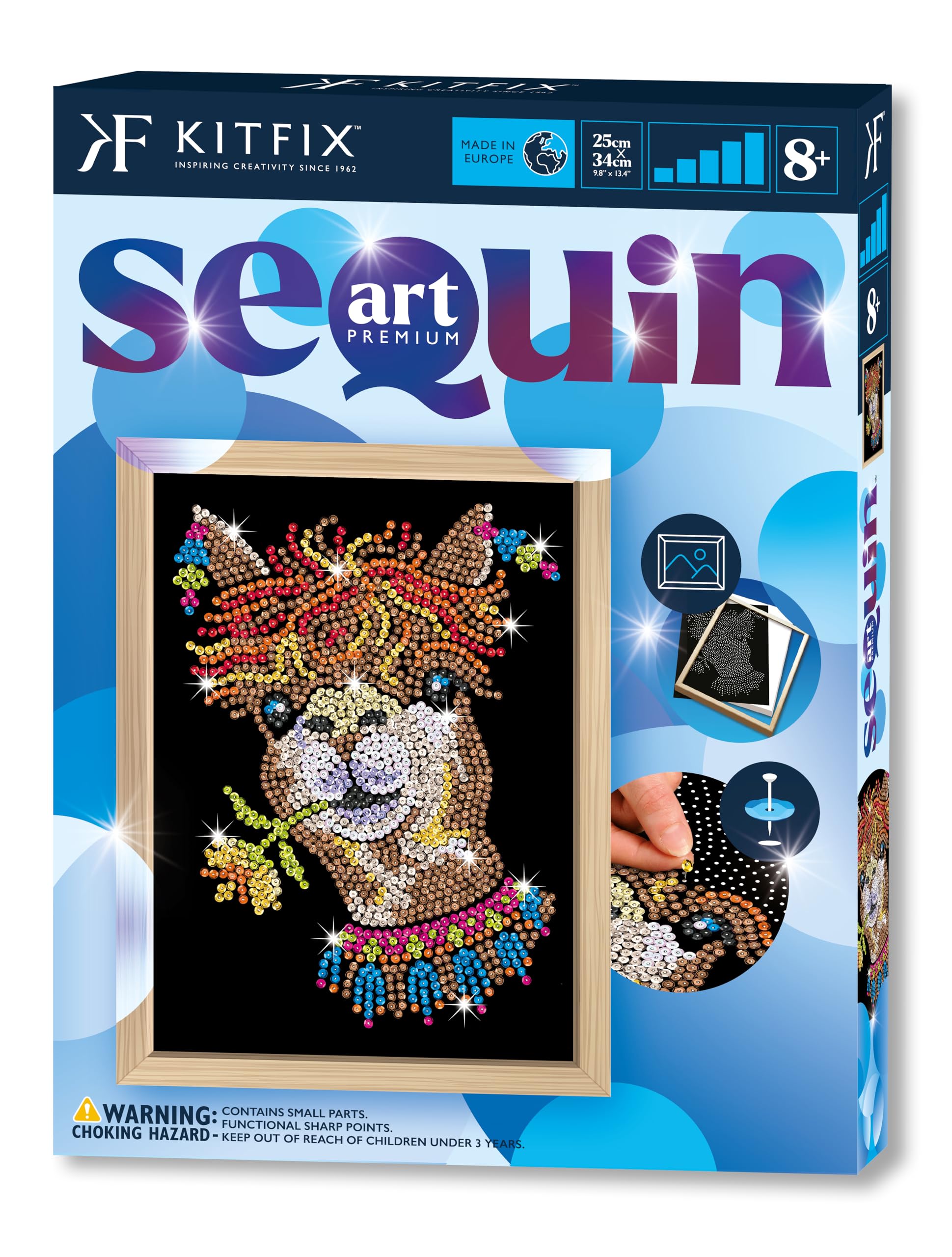 Kitfix - Sequin Art Alpaca with Wooden Frame - 27 x 36cm - Sequin Art Blue Premium - Creative Set - Craft Kit for Adults, Teenagers and Children Aged 8+ - 2111