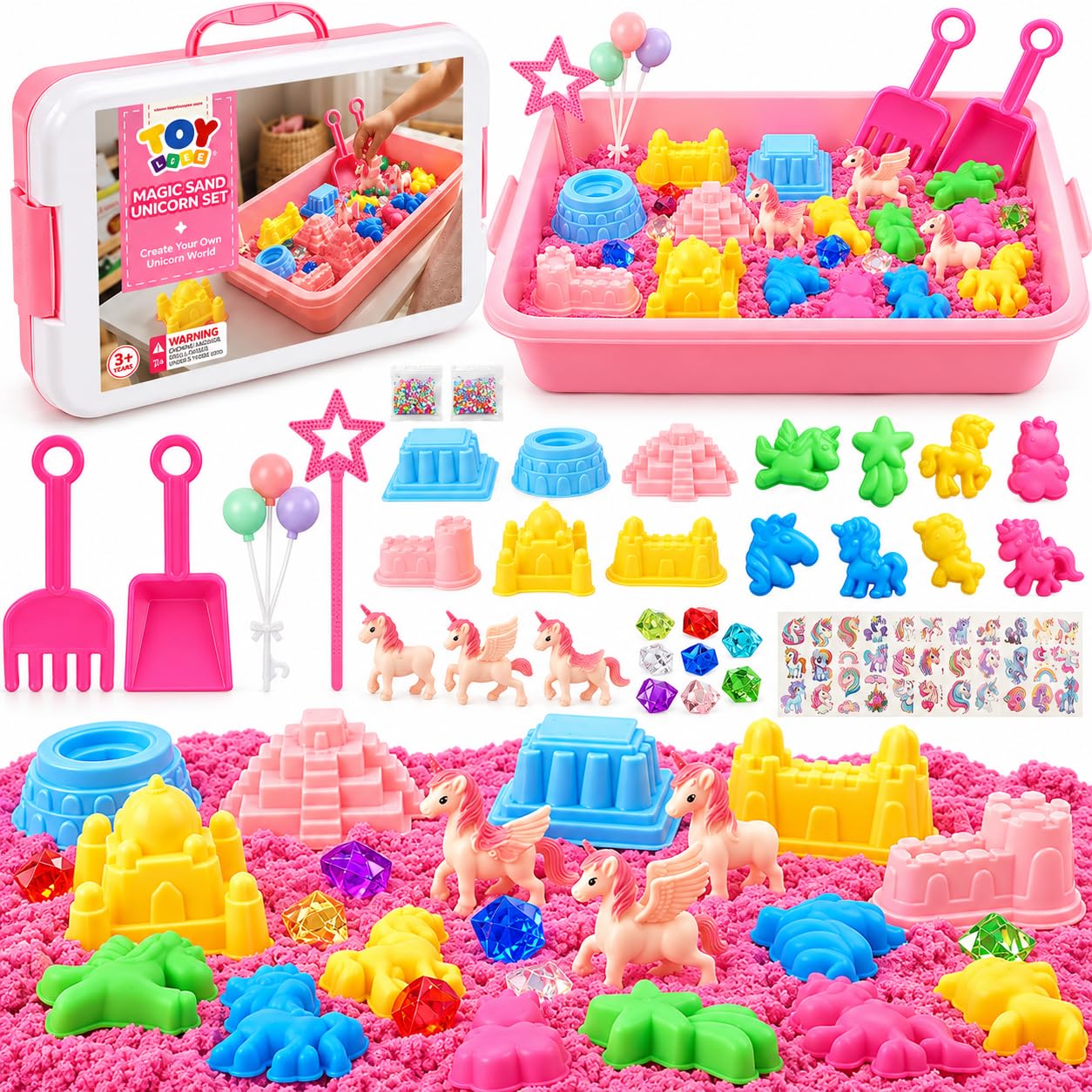 Unicorn Magic Sand Kit, Sensory Bin, 2.6 lb Play Sand for Girls 3+