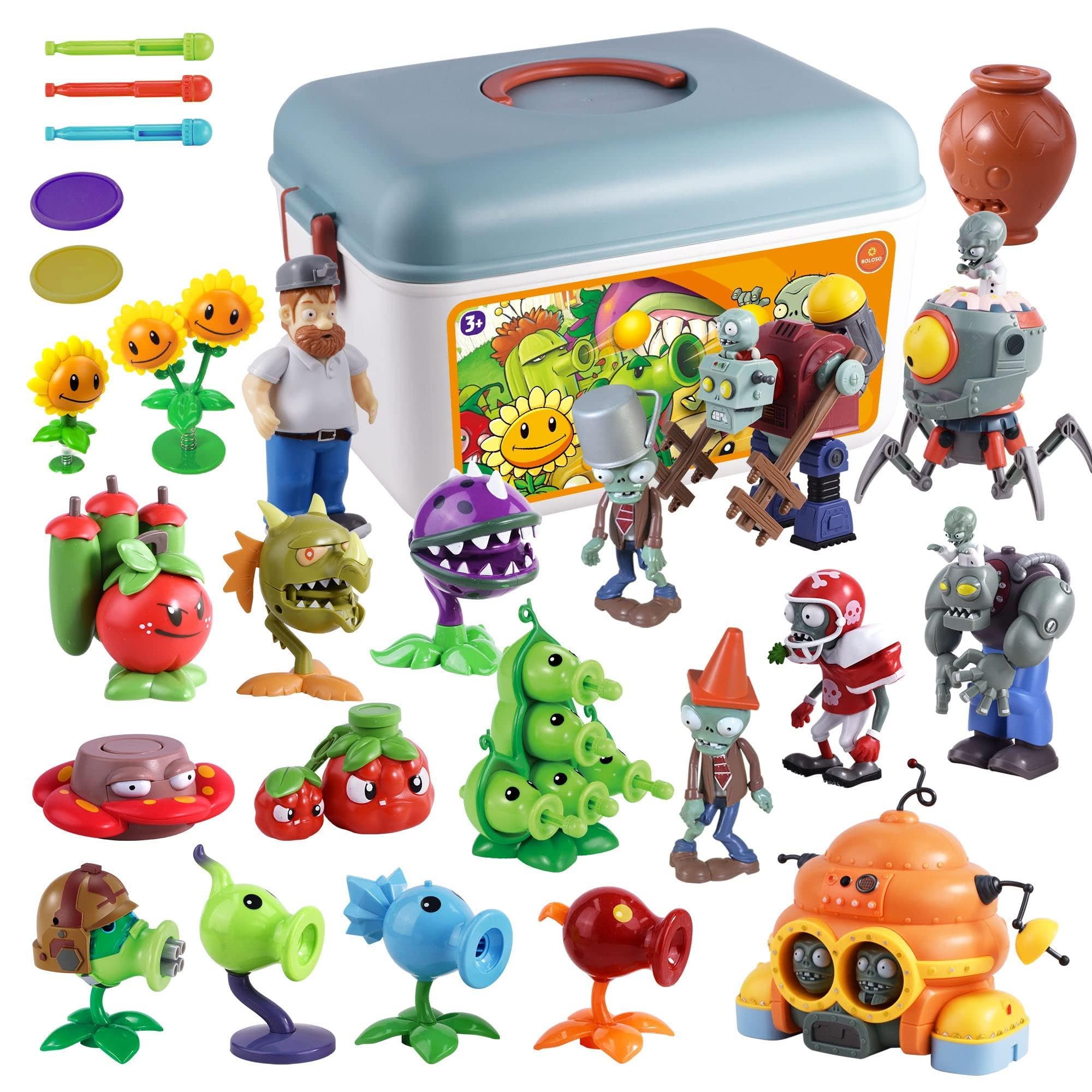 Plants and Zombies Toys Figures vs Peashooter Party Favors Birthday Decorations Supplies Plush Sets Playset Series 2 PVZ Kids Games Books Zomboss Gargantuar with Storage Box
