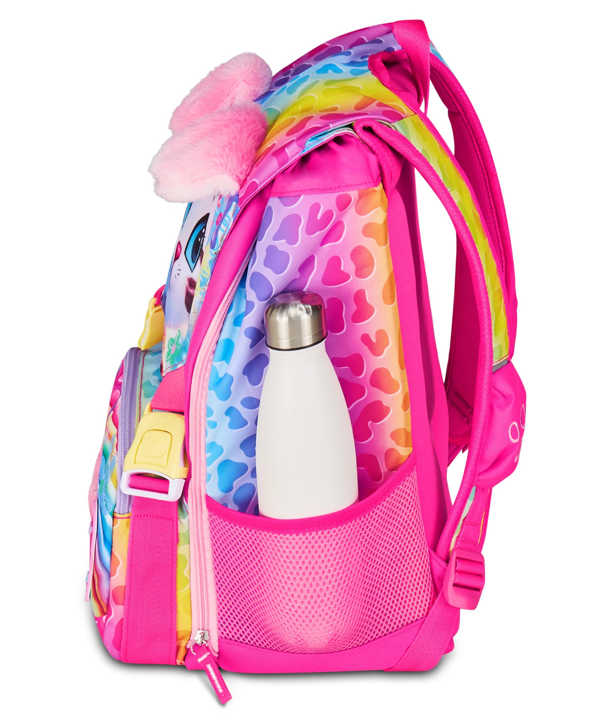 SJ GANG STYLE JAM GANG Zaino Scuola Estensibile Big, Fucsia, Zaino con Divisorio Interno, Tasca Superiore con Orecchie in Peluche, Tasca per Borraccia, 24 L, Zaino Scuola Elementare, Bambina