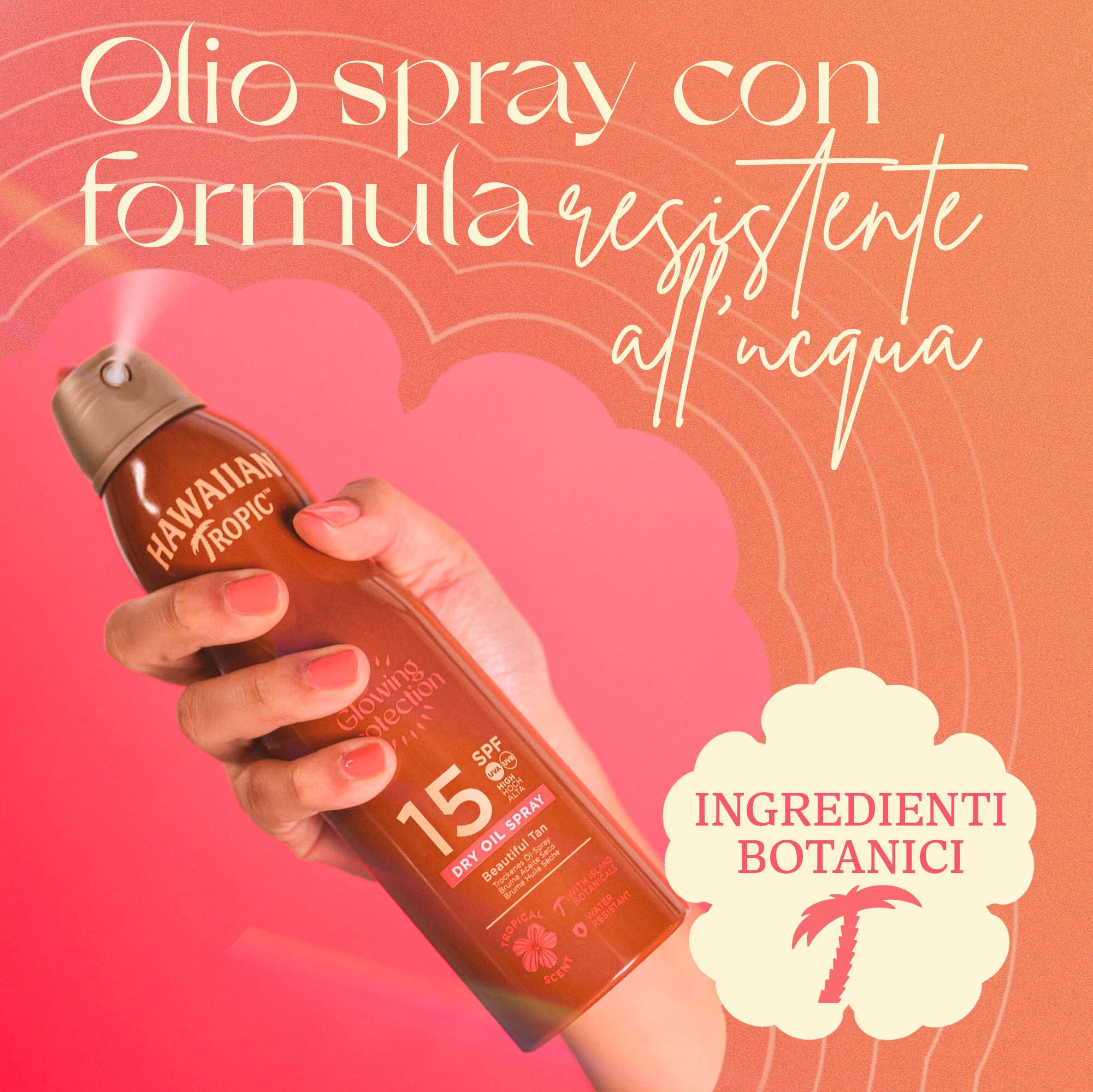 Hawaiian Tropic Olio Secco Spray Nebulizzante Protettivo, Resistente all'Acqua con Protezione Solare SPF 15 UVA e UVB, Profumo Tropicale con Ingredienti Botanici delle Hawaii, 177 ml