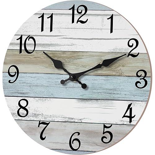 CHYLIN Wall Clock - 18 Inch Larger Silent Non Ticking Wall Clocks Battery Operated, Wooden Rustic Farmhouse Clock Decorative for Living Room, Kitchen (Blue)