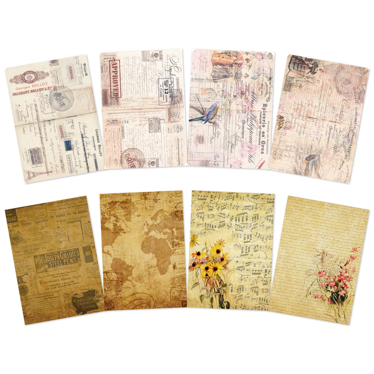 CrafTangles A4 Decoupage Paper Pack Combo - Vintage Journals 1 and Vintage Letters (8 sheets)-image-26