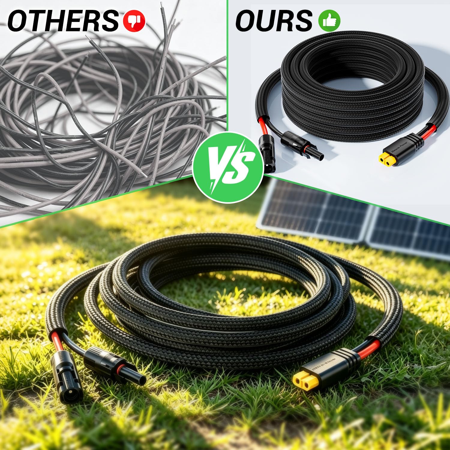 Bateria Power Cable de extensión de carga solar a XT60 con tapas de conectores solares, conector solar a XT60 cable adaptador para panel solar a batería, estación de energía RV generador solar (10 AWG