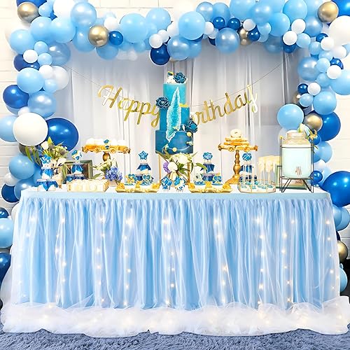 Miniatura 7 de Falda de mesa de tul con volantes,tutú de mesa LED, rosa, blanco, azul o gris. Falda para mesas rectangulares, para baby shower, boda o decoración