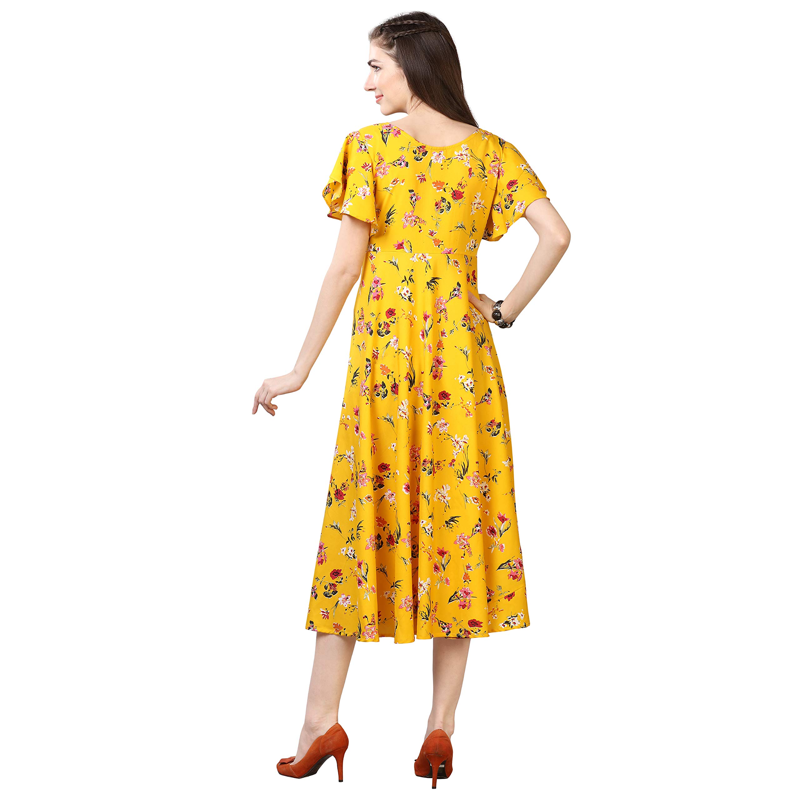 Oomph Women's Western & Fusion Wear Midi Dresses For Women, Beach, Yellow - Md53