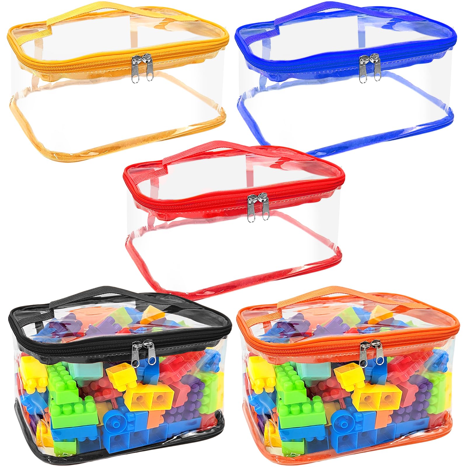 5 Pack Clear PVC Storage Bags, 9.4 x 6.5 x 5.5 Inch with Zipper, Reusable Waterproof Organizer Pouch for Board Games, Building Blocks, Toys and Books