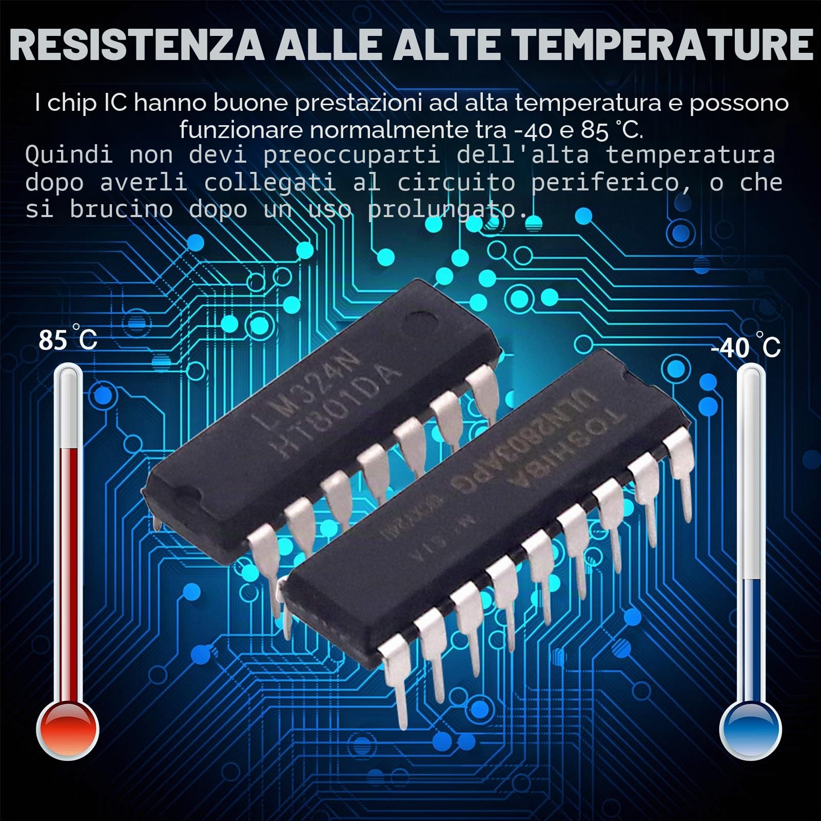 Glarks - Kit di 50 chip con circuito integrato, 10 tipi di circuiti integrati, opamp, singolo timer di precisione, pwm, tra cui LM324 LM358 LM386 LM393 UA741 NE5532 NE555 PC817 ULN2003 ULN2803