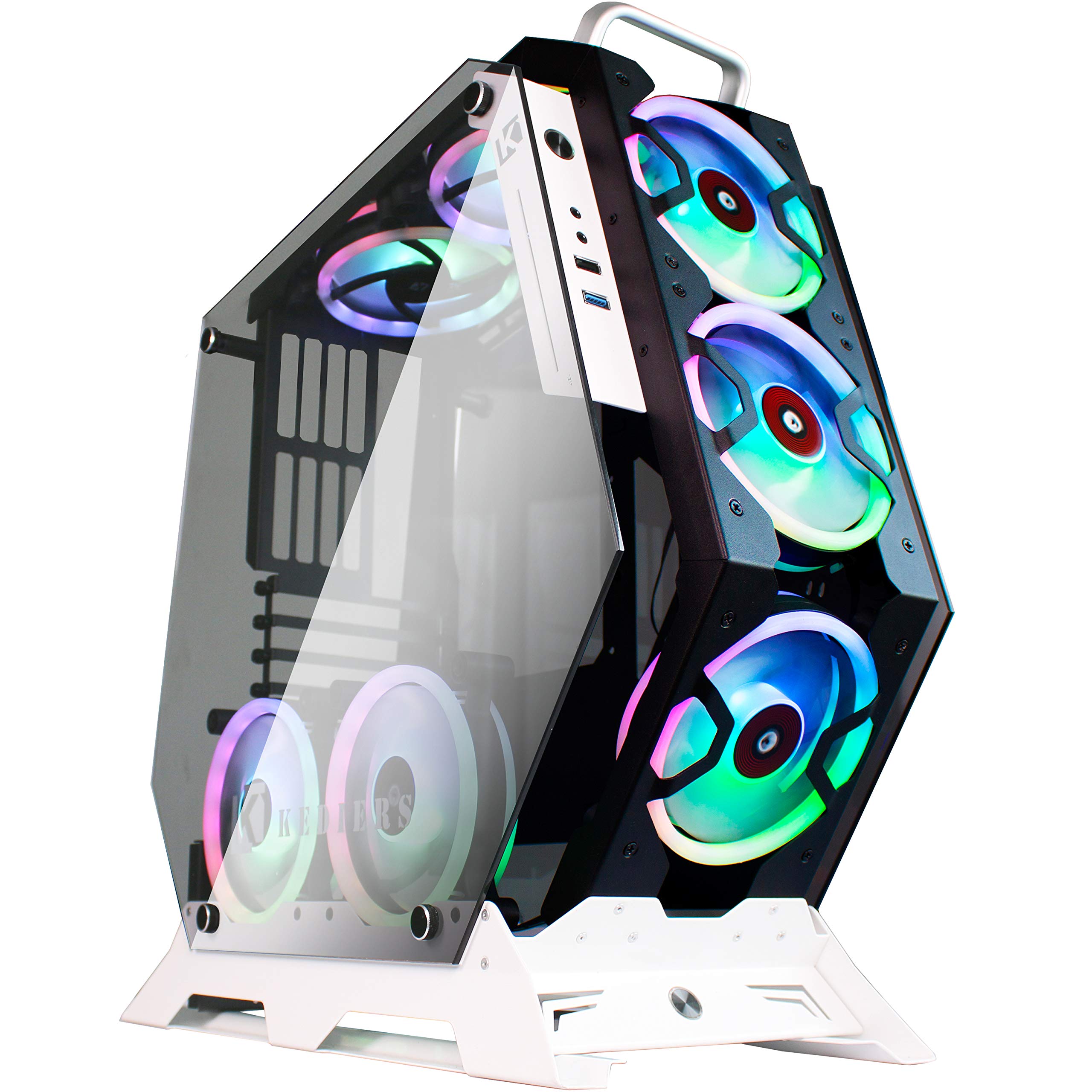 KEDIERS 7 PCS RGB Fans ATX Mid-Tower PC Gaming Case Open Computer Tower Case - USB3.0 - Remote Control - 2 Tempered Glass - Cooling System - Airflow - Cable Management (7 RGB Fans, Pearl White)