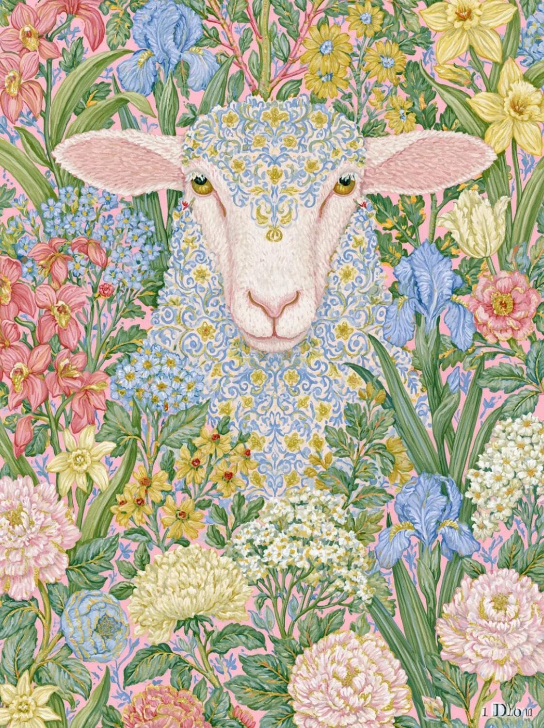 AxiangziK DIY Cross Stitch Kits Flower Sheep 11CT 50x70cm