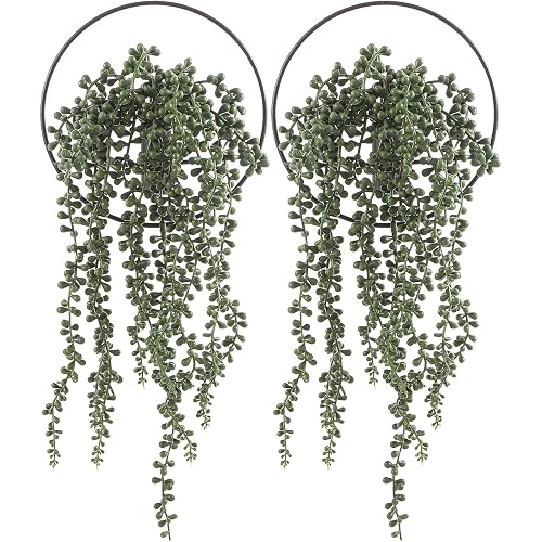 Pretty Jolly Wall Decor Metal Vase Decoration Holder, Mounted Artificial Flowers, Black Fake Wheat 2 Pack, Art Greenery, Farmhouse, Boho