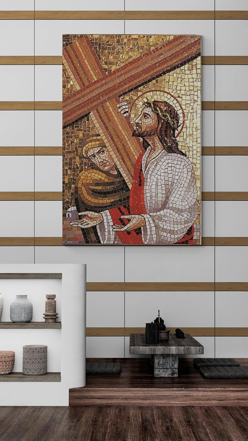 The Crucifixion Of Jesus Christ Mosaic Icon | Alluring Mosaics Art | Marble Masaics By Mosaics Lab | Handcrafted Marble | This Masterpiece Is Great As Wall Art | Perfect For Any Office, Living Room.