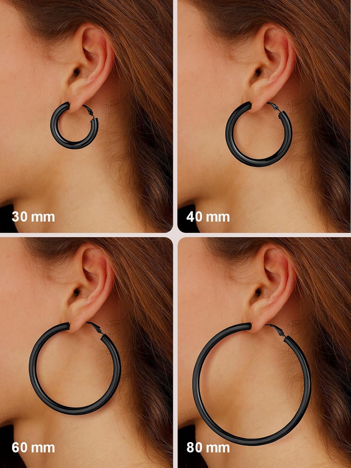 FOCALOOK Hoop Earrings for Women - Lightweight Large Hoops 14K Gold Chunky Earrings Hypoallergenic 5mm Thick Silver Black Hoop Earrings | Custom Name Jewelry 30mm 40mm 60mm 80mm - Image 6