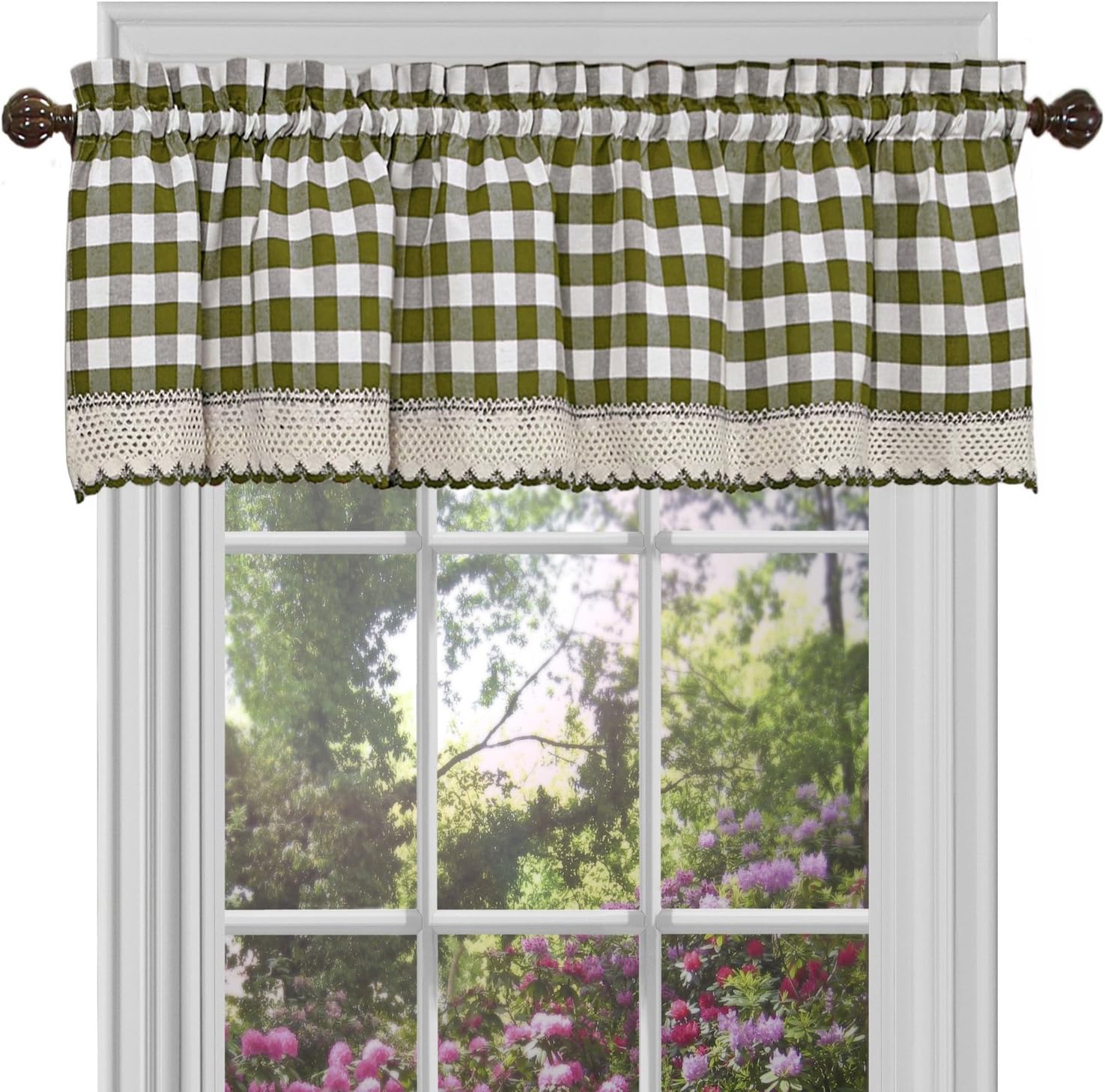 Buffalo Check Valance Window Curtains - 58 Inch Width, 14 Inch Length - Sage Green & Ivory White Plaid - Light Filtering Farmhouse Country Drapes for Bedroom Living & Dining Room by Achim Home Decor
