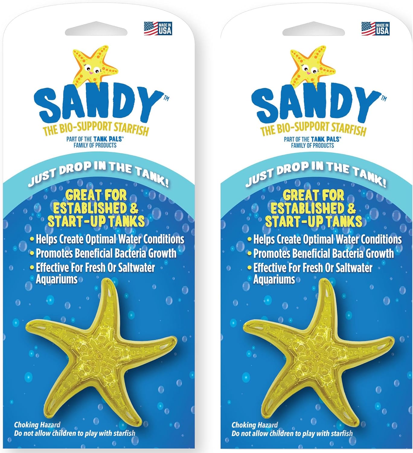 Sandy The Bio-Support Starfish - 3 Pack, Yellow- Promotes A Healthy Balanced Aquarium Ecosystem, Probiotic Growth, Tank Environment Control