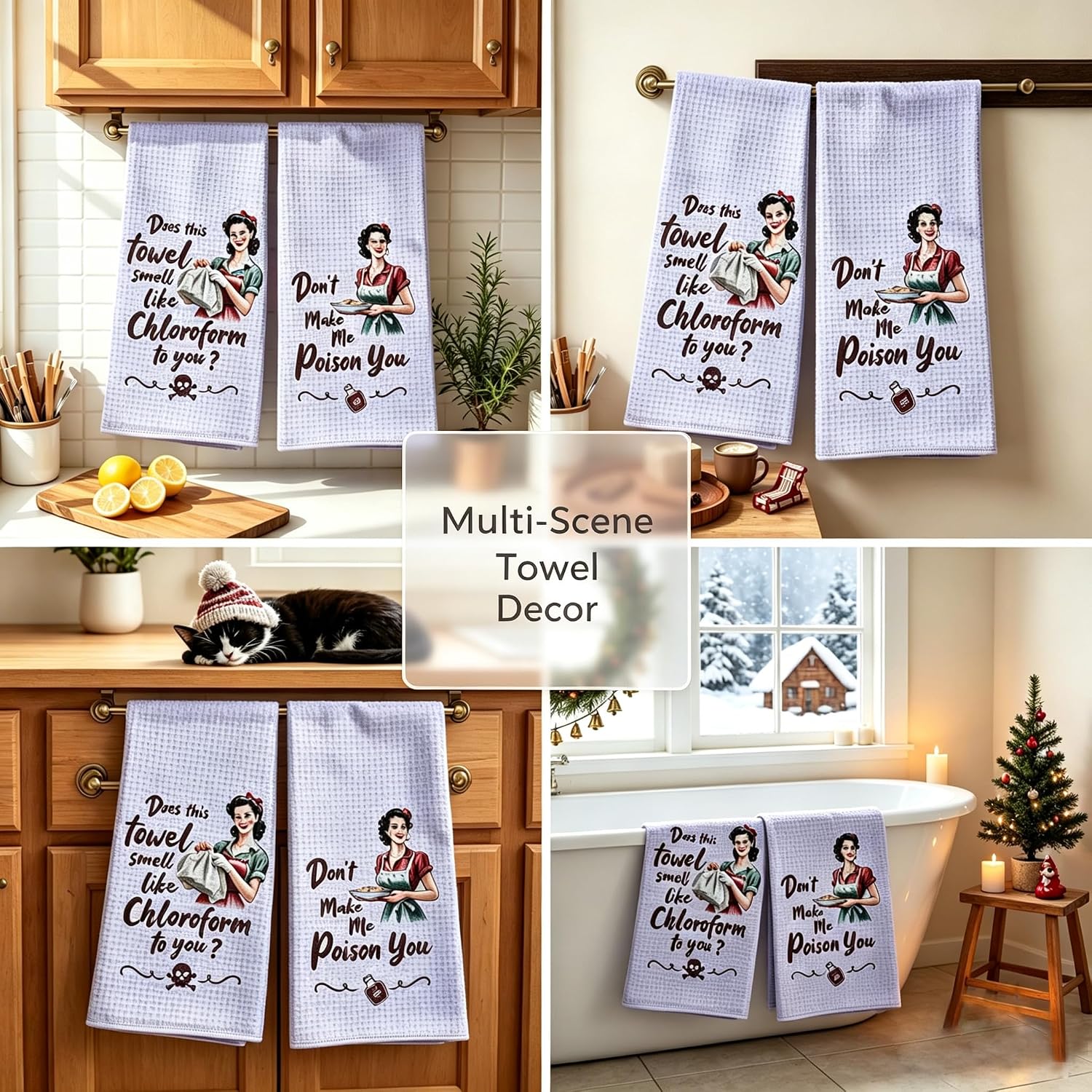 Funny Printed Kitchen Towels,2 Pack Waffle Weave Dish Towels,16×24 Inch Decorative Hand Towels with Humorous Sayings,Cleaning Cloths for Cooking, Baking, Kitchen Bathroom